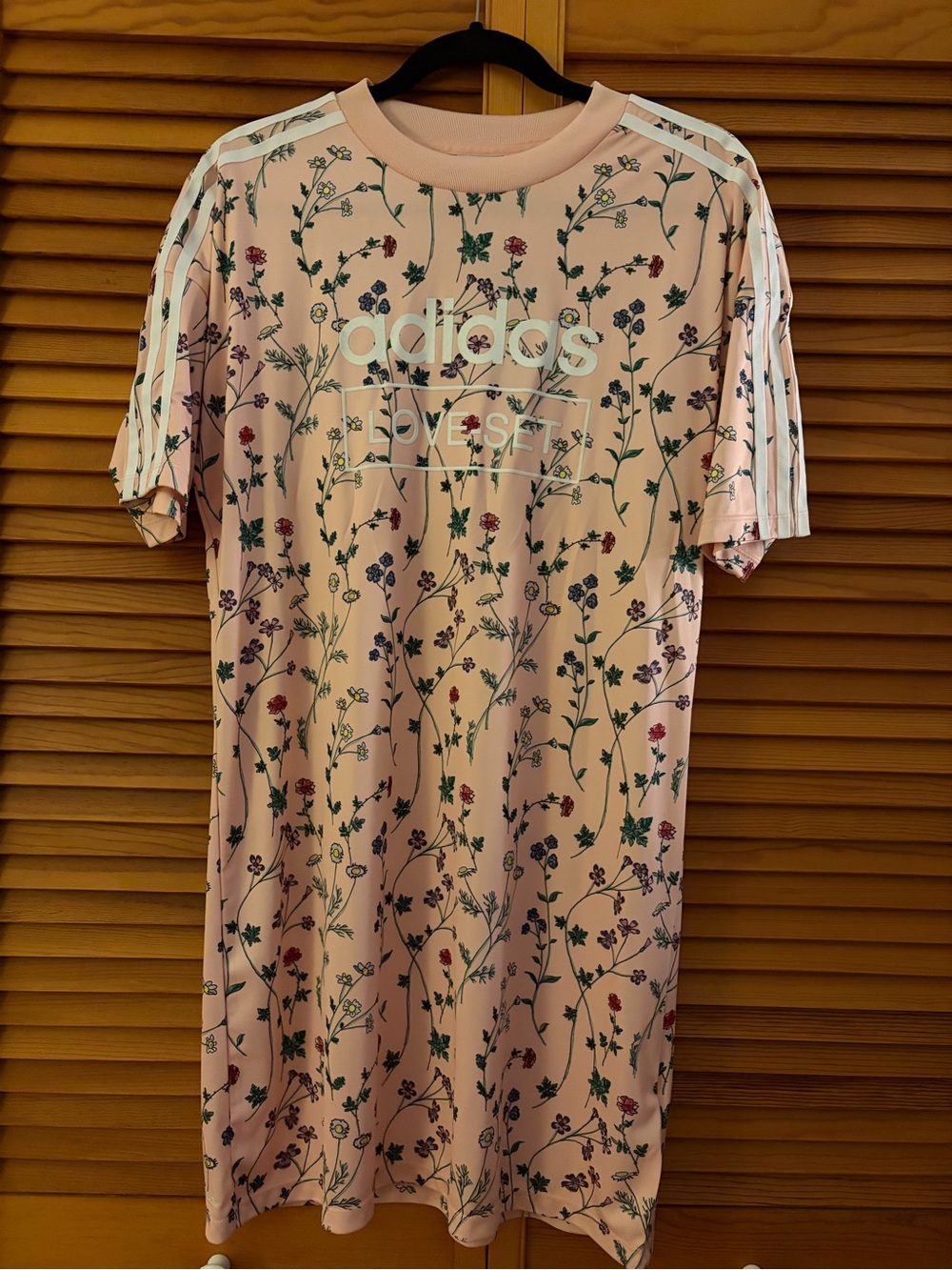 adidas Pink Floral Logo Tee Dress with White Branding
